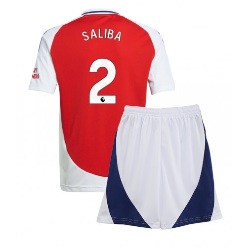 Dětský fotbalový dres Arsenal William Saliba #2 2024-25 Domácí Krátký Rukáv (+ trenýrky)